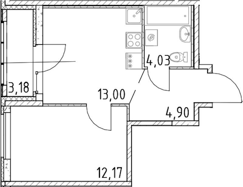1-комнатная квартира 34.1 м², 22/23 эт., ЖК «Город Первых»